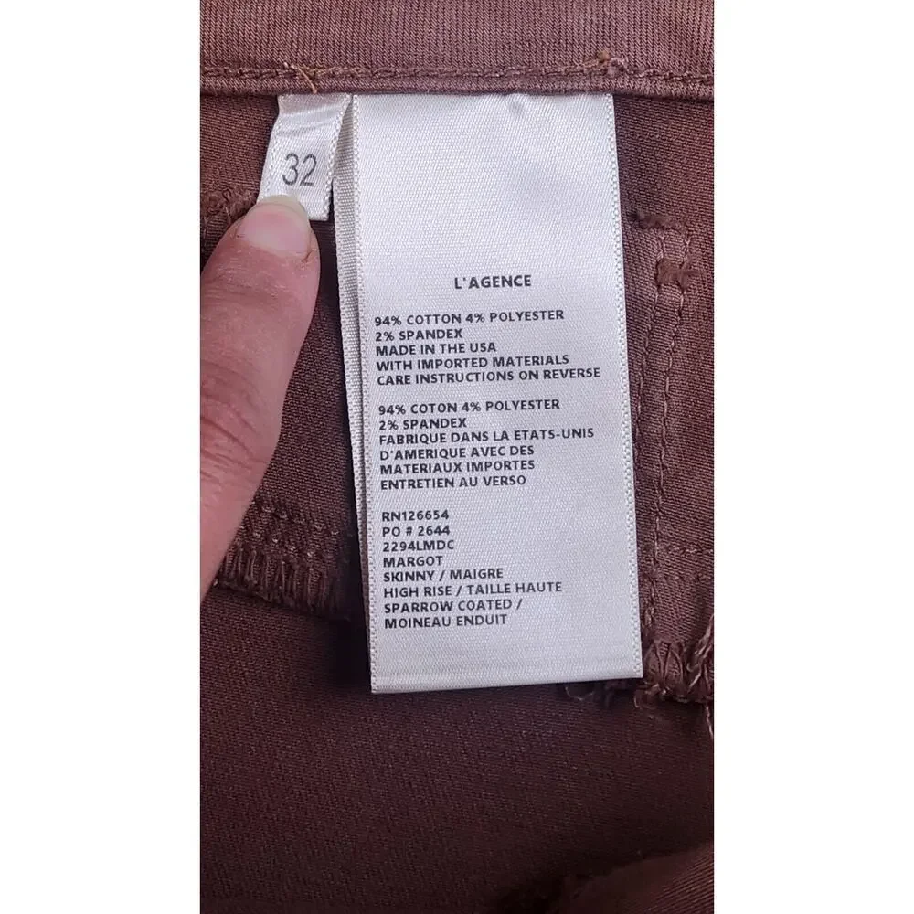 L'Agence Womens High Rise Coated Margot Skinny Jeans Brown Size 32 - Picture 8 of 11